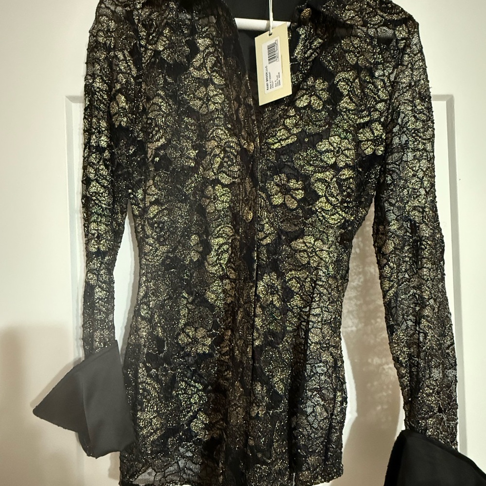 Ramy Brook Black and Gold Lace Top